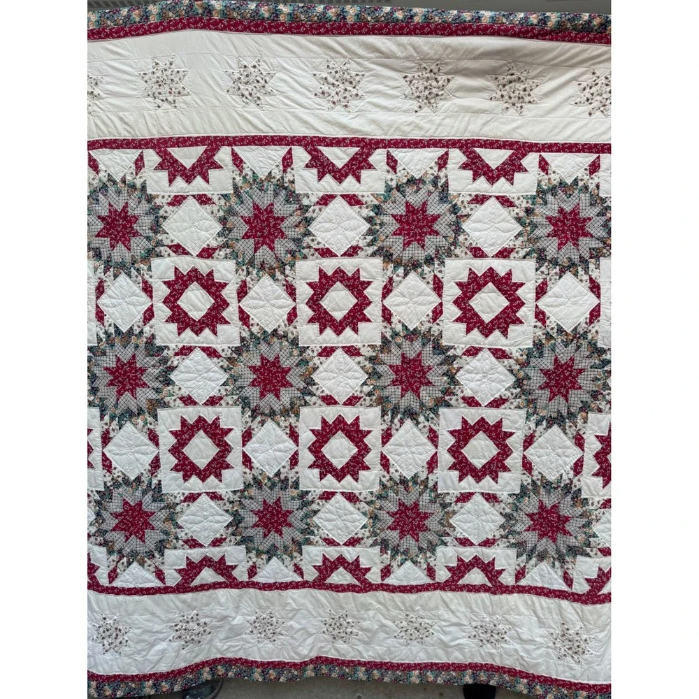 Vintage Americana Star Quilt – Patriotic Red White & Blue Patchwork – Full/Queen